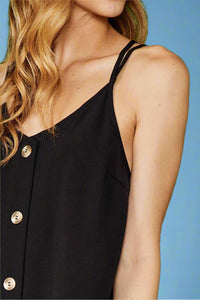 Strappy Button Tank - Black