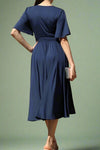 V Neck Venetian Midi Dress - Navy