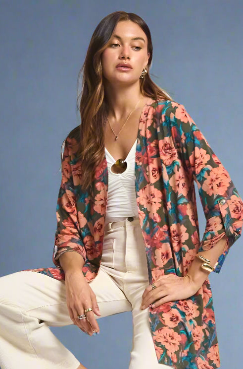 Lizzy Cardigan - Olive Floral