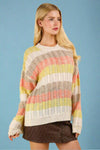 Multi Color Stripe Oversized Sweater - Orange