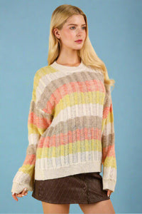 Multi Color Stripe Oversized Sweater - Orange