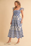 Barb Embroidered Maxi Sundress - Blue