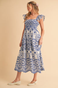 Barb Embroidered Maxi Sundress - Blue