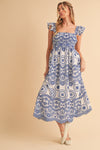 Barb Embroidered Maxi Sundress - Blue