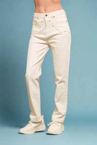 Western Yoke Studded Jeans - Cream
