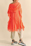 Fringe Poncho Cardigan - Neon Orange