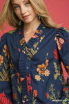Ruffle Trim Midnight Floral Blouse