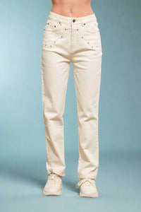 Western Yoke Studded Jeans - Cream