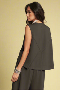 Hi-Low Hem Tied Tank - Charcoal
