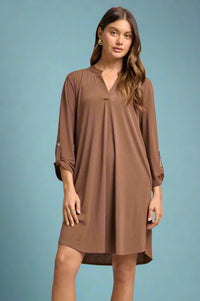 Long Sleeve Lizzy Dress - Solid Mocha