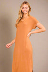 V Neck Short Sleeve Maxi Dress Camel