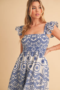 Barb Embroidered Maxi Sundress - Blue