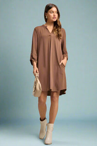 Long Sleeve Lizzy Dress - Solid Mocha
