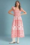 Barb Embroidered Maxi Sundress - Red