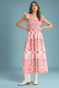 Barb Embroidered Maxi Sundress - Red