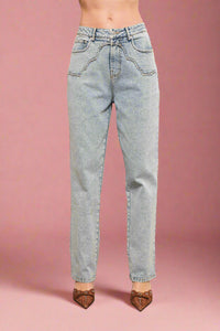 Western Yoke Studded Jeans - Light Wash