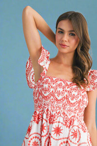 Barb Embroidered Maxi Sundress - Red