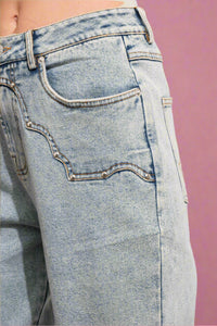 Western Yoke Studded Jeans - Light Wash