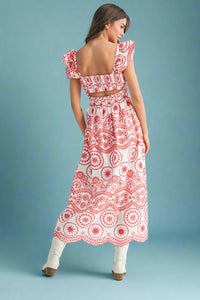 Barb Embroidered Maxi Sundress - Red