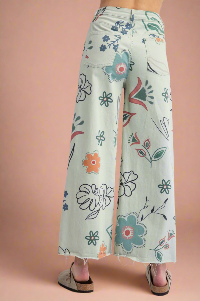 Flower Power Wide Leg Pant - Green