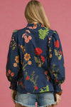 Ruffle Trim Midnight Floral Blouse