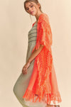 Fringe Poncho Cardigan - Neon Orange