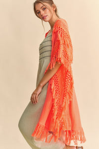 Fringe Poncho Cardigan - Neon Orange