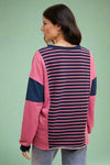Striped Color Block Oversized Sweatshirt Berry