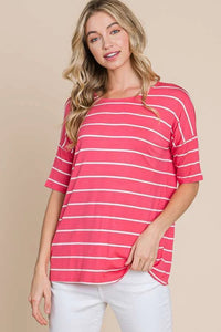 Striped Short Sleeve Tee Coral