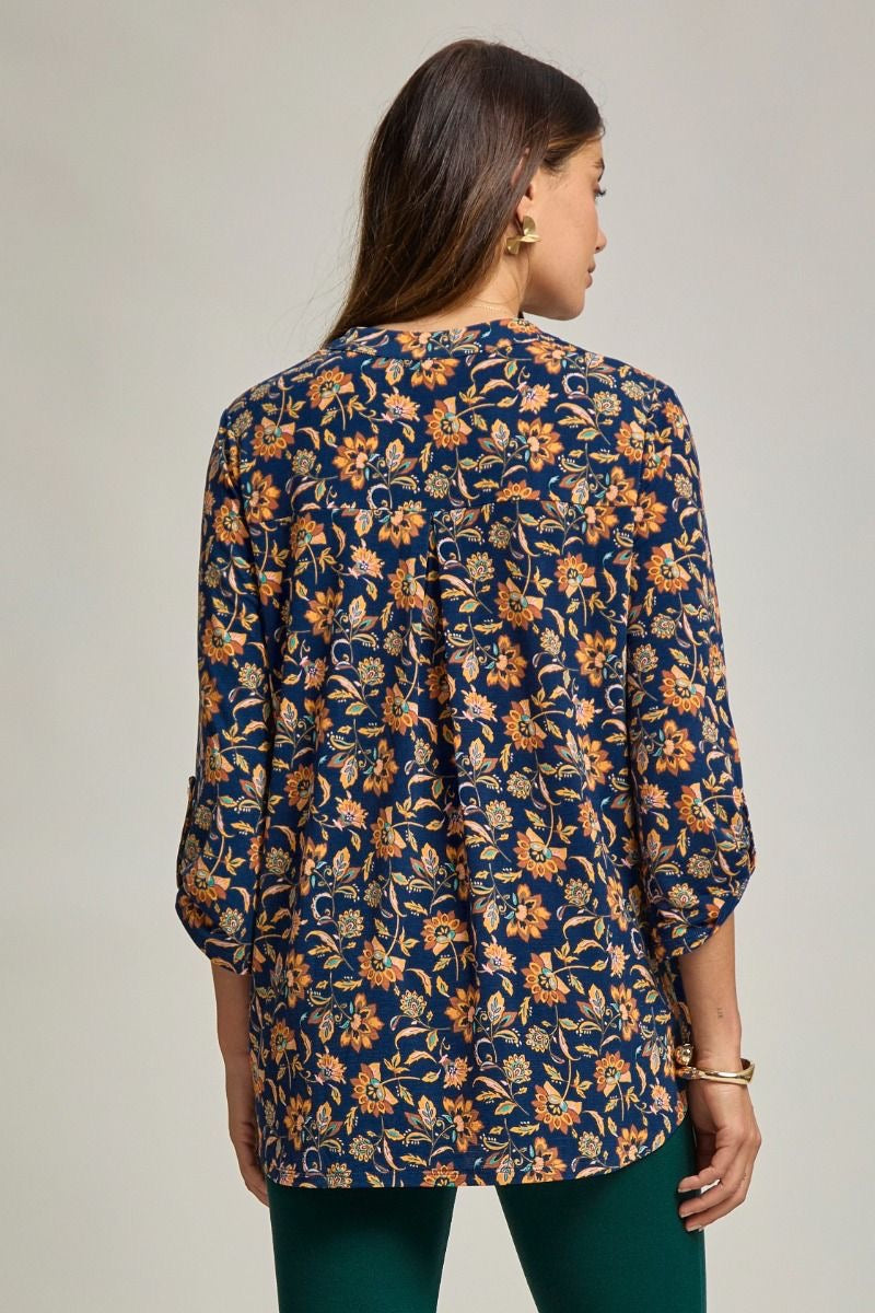 Lizzy Top - Navy Orange Floral