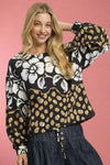Floral Balloon Sleeve Top Black