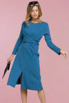 Bow Tie Slit Hem Dress - Teal