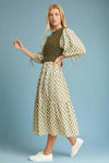 Floral Print Tiered Midi Dress - Olive