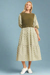 Floral Print Tiered Midi Dress - Olive