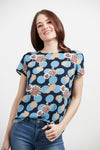 Blue Circle & Floral Top