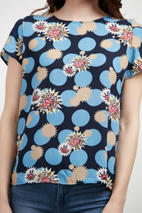Blue Circle & Floral Top