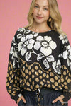 Floral Balloon Sleeve Top Black
