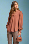 Lizzy Elastic Cuff Top - Caramel