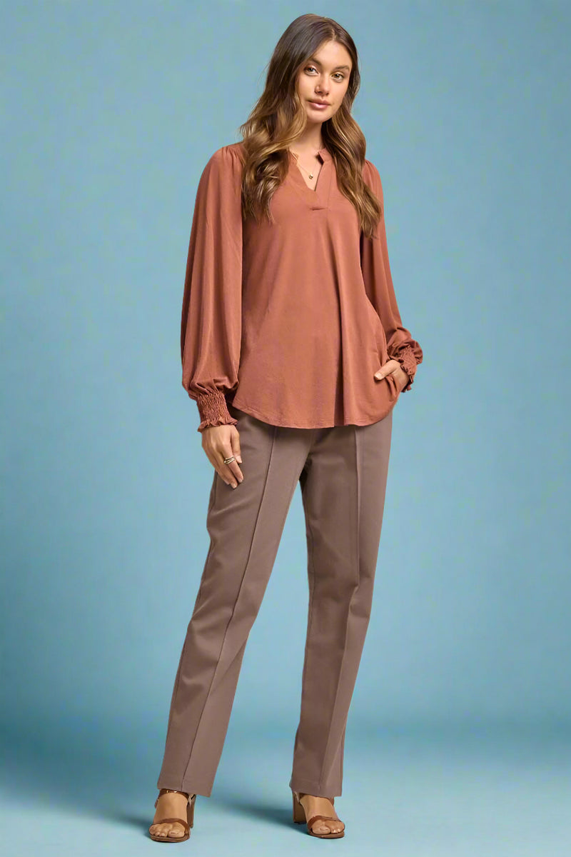 Lizzy Elastic Cuff Top - Caramel