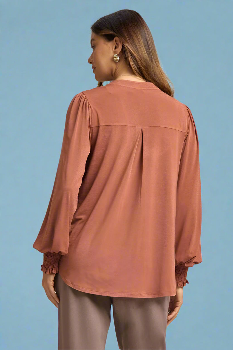 Lizzy Elastic Cuff Top - Caramel