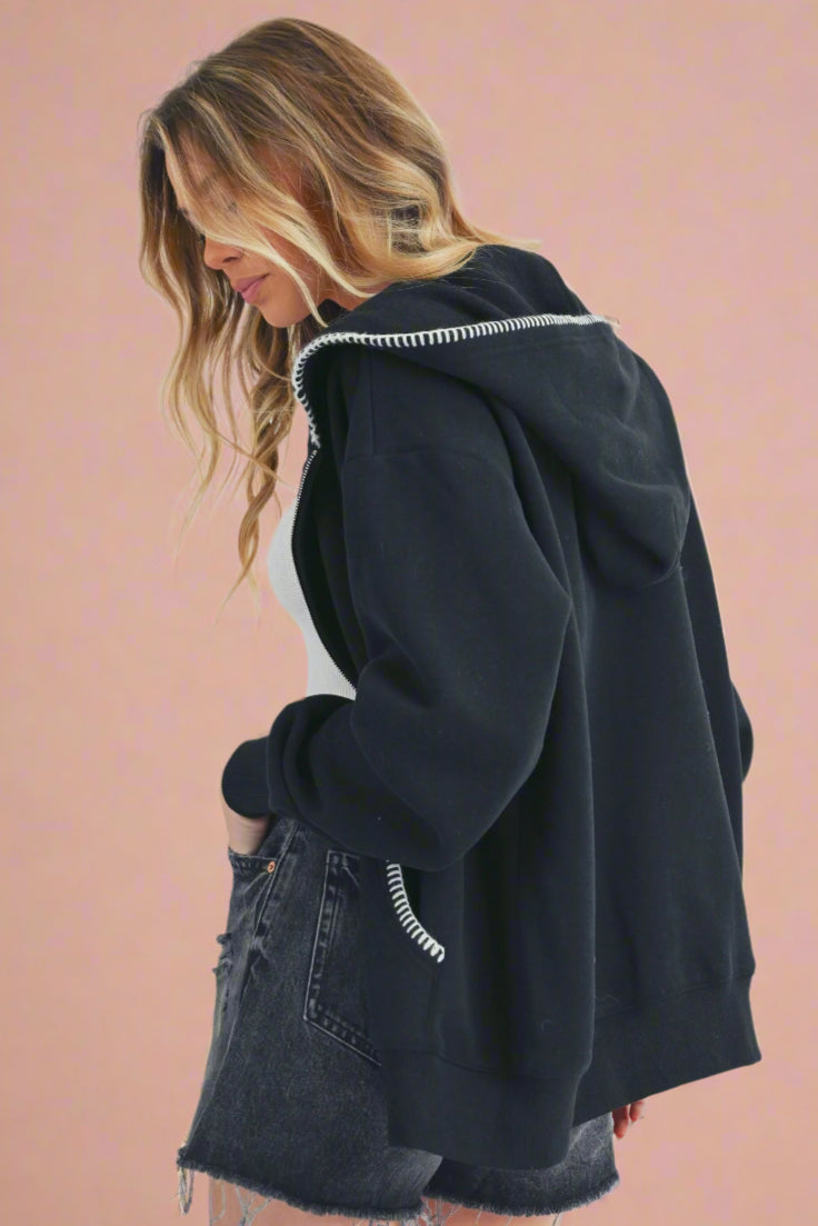 Noel Full Zip Hoodie - Black