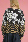Floral Balloon Sleeve Top Black