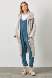 Cable Knit Long Cardigan Grey