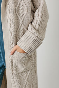 Cable Knit Long Cardigan Grey