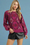 Boho Patterned Knit Sweater - Berry