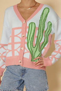 Cactus Knit Cardigan Pink