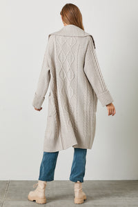 Cable Knit Long Cardigan Grey