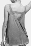 Washed Lace Trim Tank - Charcoal