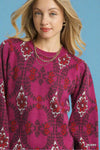 Boho Patterned Knit Sweater - Berry