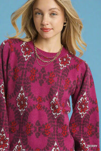 Boho Patterned Knit Sweater - Berry